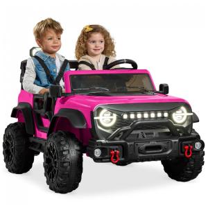 Carro Elétrico Infantil Best Choice Products 24V Rosa, Caminhão 2 Lugares, com Controle Remoto, Bluetooth, Luzes LED e Capacidade para 60 kg