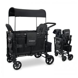 Carrinho de Passeio para 2 Crianças Multifuncional com Cobertura Removível e Dobramento, até 90 kg, WONDERFOLD W2, Preto
