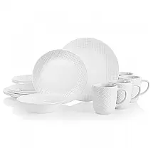 Aparelho de Jantar Corelle Linen Weave 16 Peças Vidro Temperado Serviço para 4 Padrão em Relevo