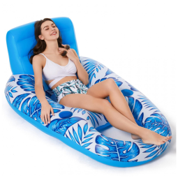 Boia flutuante inflável Jasonwell azul com encosto, apoio para pés, assento em tela e 2 porta-copos, formato U, vinil, 152cm x 99cm