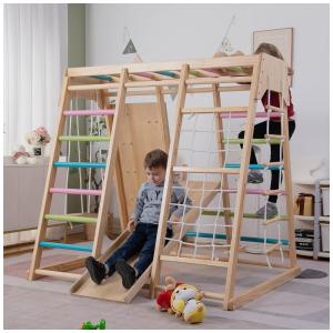 Playground Interno Avenlur Magnolia 7-em-1, com Escorregador, Parede de Escalada, Rede de Escalada, Barra de Macaco e Balanço
