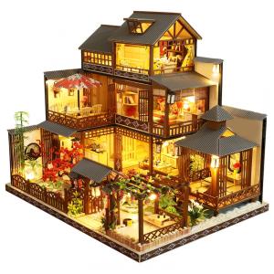 Casa em Miniatura Realista Japonesa com Móveis de Madeira para Adultos e Adolescentes, Escala 124, SPILAY