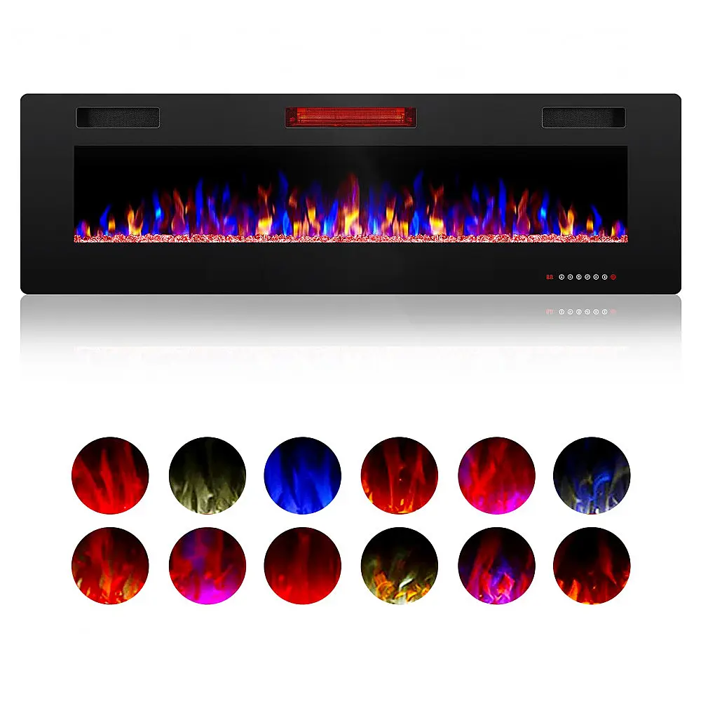 Lareira Elétrica ZAFRO 107x46cm 1500W 12 Cores LED Ultra Fino Embutir 110V