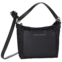 Tommy Hilfiger Bolsa Feminina de Ombro em Couro Sintético, Preta