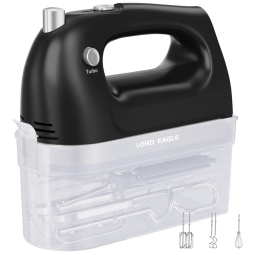 Batedeira de Mão Elétrica Portátil com 5 Velocidades e 5 Acessórios, 110V 400W, Lord Eagle, Preta