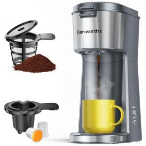Cafeteira Elétrica para Café Moído e Capsulas, Dose Única, 110V 1000W Famiworths, Cinza
