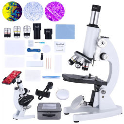 Microscópio Monocular Composto 200x 6000X Adequado para Crianças com Tabela de Luz e Adaptador de Celular, Woehrsh