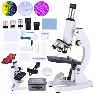 Microscópio Monocular Composto 200x 6000X Adequado para Crianças com Tabela de Luz e Adaptador de Celular, Woehrsh