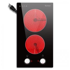 Cooktop Elétrico Karinear 2 Bocas 30cm: Controle de Botão, Cerâmica Embutida, 9 Níveis de Aquecimento, Alerta de Calor, Segurança.