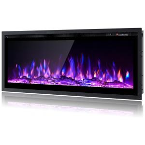 Lareira Elétrica de Embutir A43x106L com Controle Remoto e Chamas Ajustável, 110V 1500W, Euhomy, Preta