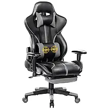 Cadeira Gamer Reclinável e Giratória com Apoio Lombar e Cabeça, BLUE WHALE, Preto