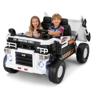 Carrinho Elétrico Infantil 2 Lugares 4x4 4 Motores 70W 24V10AH Bluetooth Carga Caçamba Basculante Controle Remoto, JOYLDIAS, Branco