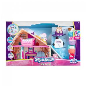 Kit 4 Pelúcias Squishmallows de 5 cm com Playcenter e Pista de Esqui para Crianças, Squishville SQM0509, Colorido
