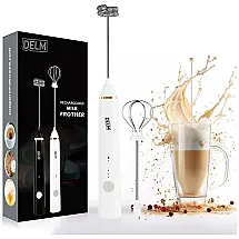 Espumador de Leite Elétrico com Bateria Recarregável USB e 3 Velocidades, DELM White, Branco