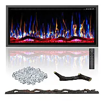 Lareira Elétrica Eueiriup 117x59cm 1500W Chamas LED 12 Cores Embutir 110V