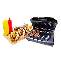 Grelhador Elétrico para Linguiça com Bandeja Coletora de Óleo e Alça de Transporte, 110V 1200W, Nostalgia Homecraft, Preto