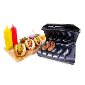 Grelhador Elétrico para Linguiça com Bandeja Coletora de Óleo e Alça de Transporte, 110V 1200W, Nostalgia Homecraft, Preto