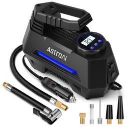 Compressor de Ar Portátil 100 PSI Recarregável com Tela LED e Manômetro Digital, 12V 120W, AstroAI A220BL, Preto e Azul