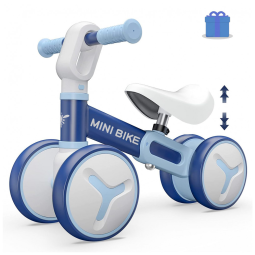 Bicicleta sem Pedal com 4 Rodas para Crianças de 1 a 3 Anos, YGJT, Azul