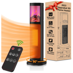 Aquecedor Elétrico com 3 Modos, Oscilação 90 °, Chamas 3D, Proteção Contra Superaquecimento e Tombamento, 110V 1500W, Renfred, Preto