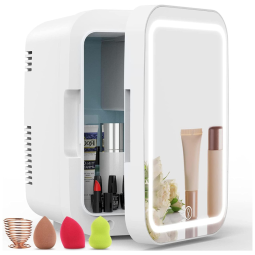 Mini Geladeira para Skincare COOSEON 4 Litros com Espelho e LED, 110V, 12V, Branco