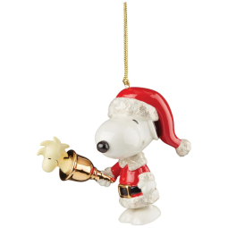 Enfeite de Natal em Porcelana, Snoopy com Sininho, Lenox 894766, Branco Marfim