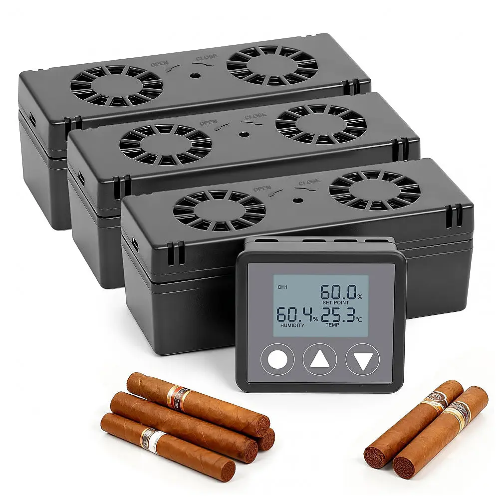 Humidificador Elétrico Ronfnea para Charutos com Sensores Duplos, Display LCD e Conexão Múltipla 110V