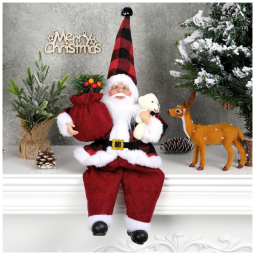 Enfeite de Natal Sentado Papai Noel Cute Chic AnyDesign com Saco de Presente e Ursinho - Decoração de Natal para Casa, Escritório