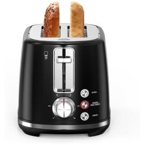 Torradeira 2 Fatias com Desligamento Automático, Bandeja de Migalhas, 6 Níveis de Tostagem, 110V 1000W, LONGDEEM, Preta