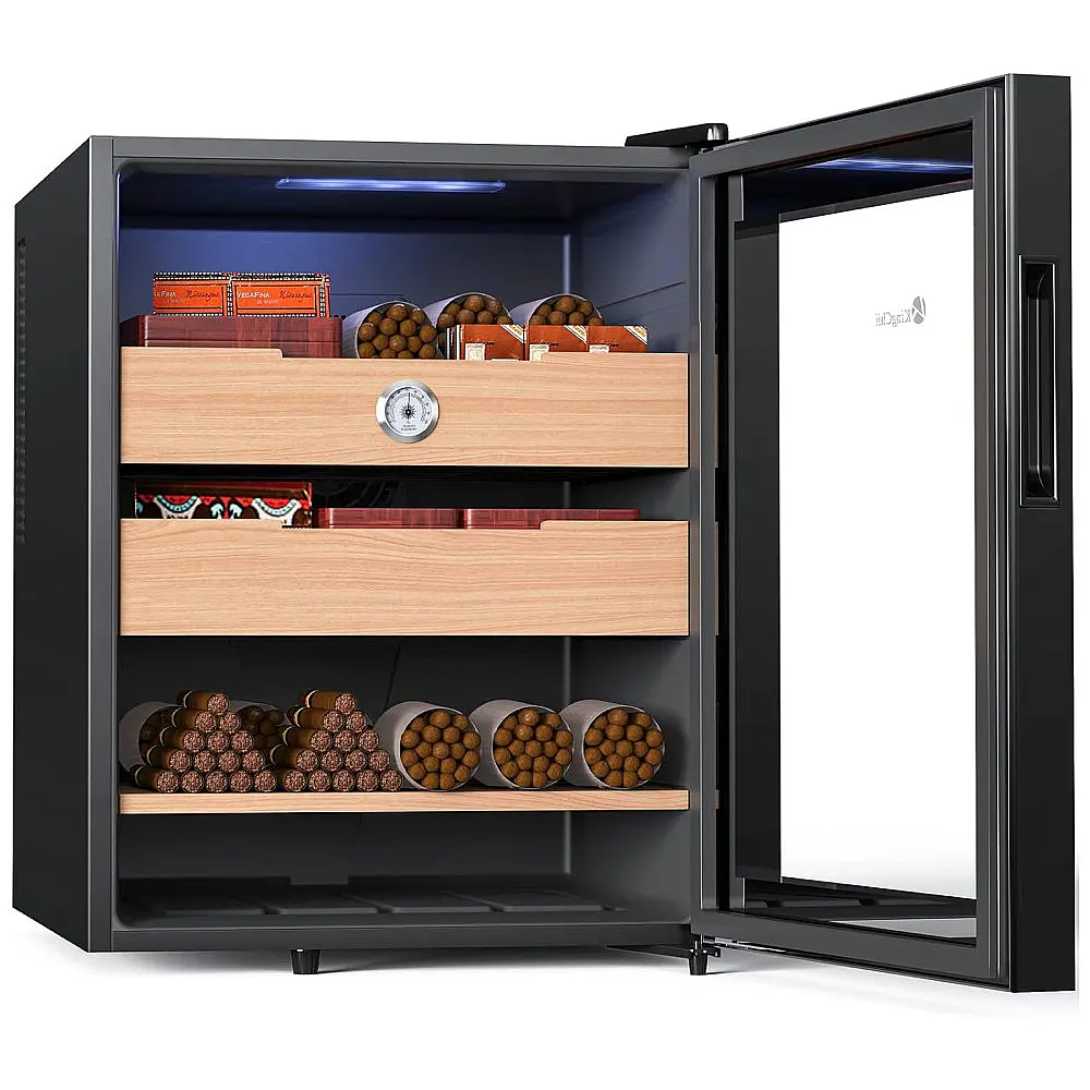 Umidor Elétrico KingChii 48 Litros, Controle de Temperatura, Gabinete de Cedro Espanhol, Higrômetro, Presente Ideal, 120cm de Altura.
