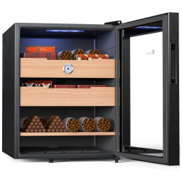 Umidor Elétrico KingChii 48 Litros, Controle de Temperatura, Gabinete de Cedro Espanhol, Higrômetro, Presente Ideal, 120cm de Altura.