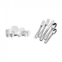 Aparelho de Jantar Mikasa Delray Branco 105 Peças Bone China Serviço para 12 com Talheres