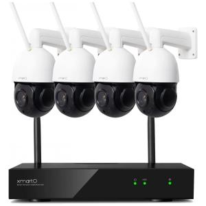 Sistema de Câmera de Segurança sem Fio Wi Fi xmartO 8 Canais, 4 Câmeras 2K de Rastreamento Automático 4X