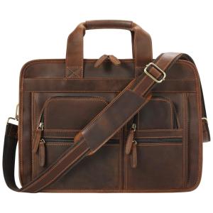 Bolsa Maleta de Couro Masculina para Laptop, JACKCHRIS, Marrom