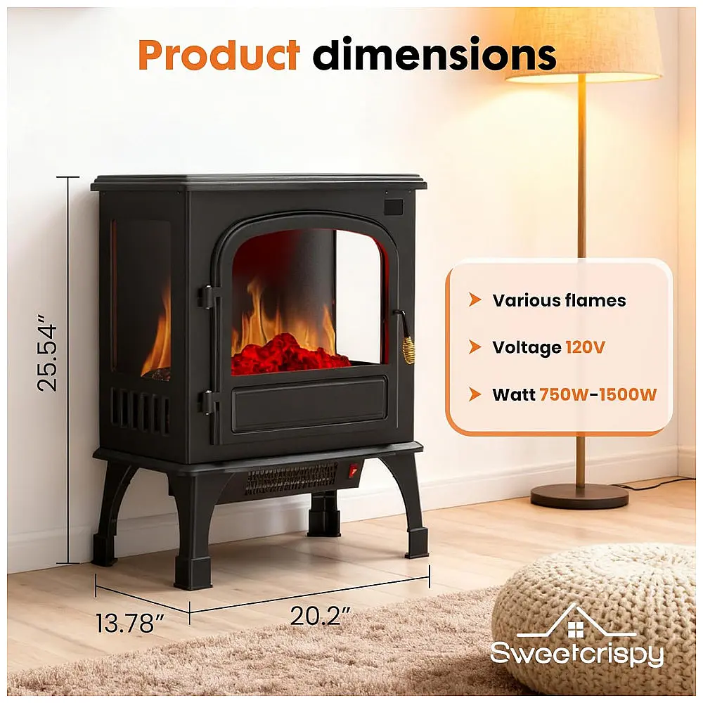 Lareira Elétrica Sweetcrispy FP203R-T3-P de Piso 51 cm Efeito Chama 3D 1500 W Timer 12h e Remoto — foto 2
