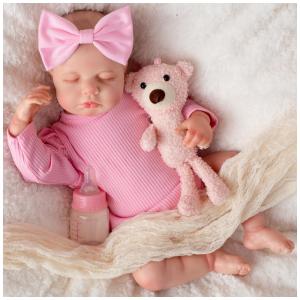 Bebê Recém-Nascido Newborn, Boneca Bebê Reborn Realista de 45 cm Menina com Corpo de Pano e Kit de Alimentação, SPICIMOMO