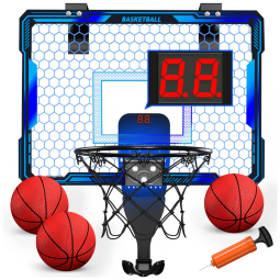 Cesta de Basquete com 3 Bolas, Placar Eletrônico, Volume Ajustável, Luzes LED de 7 Cores e 3 Modos de Jogo, Ideal para Crianças e Adultos