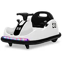 Carro Elétrico Infantil 12V Kidzone Branco com Luzes LED, Controle Remoto, Rotação 360º e Modos Volante ou Joystick