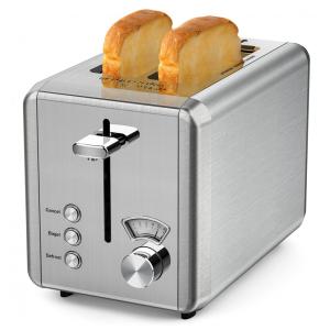 Torradeira Elétrica 2 Fatias em Aço Inoxidável com Slot Largo, 6 Níveis de Tostagem e Bandeja de Migalhas Removível, 850W, Whall, Prata