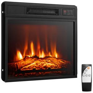 Lareira Elétrica de Embutir A44x48L com Controle Remoto e Luz de LED, 1400W, 110v, TANGKULA, Preto