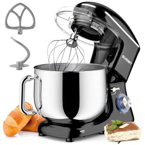 Batedeira Elétrica de Bancada 8.5 Litros 6 Velocidades em Aço Inoxidável, 110V 660W, SVEWT, Preta