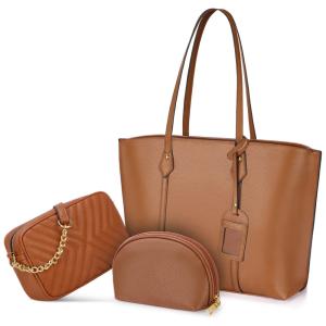 Nubily Conjunto de Bolsas Femininas em Couro Sintético, 3 Unidades, Bege