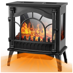 Lareira Elétrica Portátil Infravermelho com Chamas Realistas e 20 Opções de Aquecimento, 110V 1500W, Joy Pebble, Preta