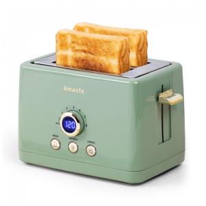 Torradeira Elétrica Retrô 2 Fatias com 6 Níveis de Tostagem em Aço Inoxidável e Painel Digital, 110V 850W, Amaste, Verde