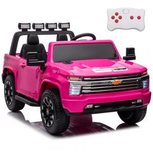 Carro Elétrico Infantil, Chevrolet Silverado com Controle Remoto, 2 Lugares, Luzes, Música e Pneus EVA, 24V, NEWQIDA, Rosa
