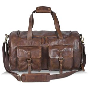 Bolsa de Viagem Masculina Clássica de Couro, ESTALON, Marrom
