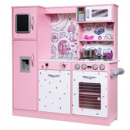 Cozinha Infantil em Madeira com Micro-ondas, Máquina de Gelo a Bateria e Som Realista, Lil Jumbl, Rosa