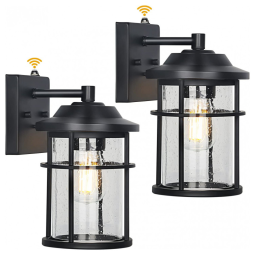 Hykolity Arandela Luminária Moderna Externa de Parede à prova dágua com Sensor, Base E26, 2 Unidades, Preta