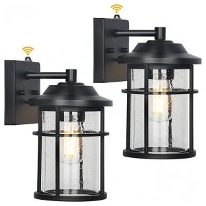 Hykolity Arandela Luminária Moderna Externa de Parede à prova dágua com Sensor, Base E26, 2 Unidades, Preta