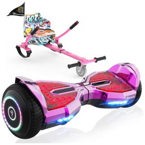 Hoverboard Elétrico com Fixação de Assento, APP, Auto Equilíbrio e Bluetooth, EVERCROSS, Rosa Escuro